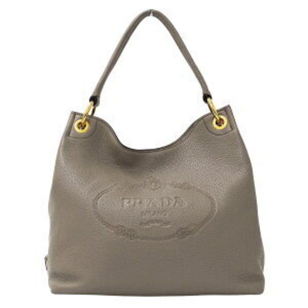 Prada Bag Shoulder Leather Greige Gray One Shoulder Hobo Logo
